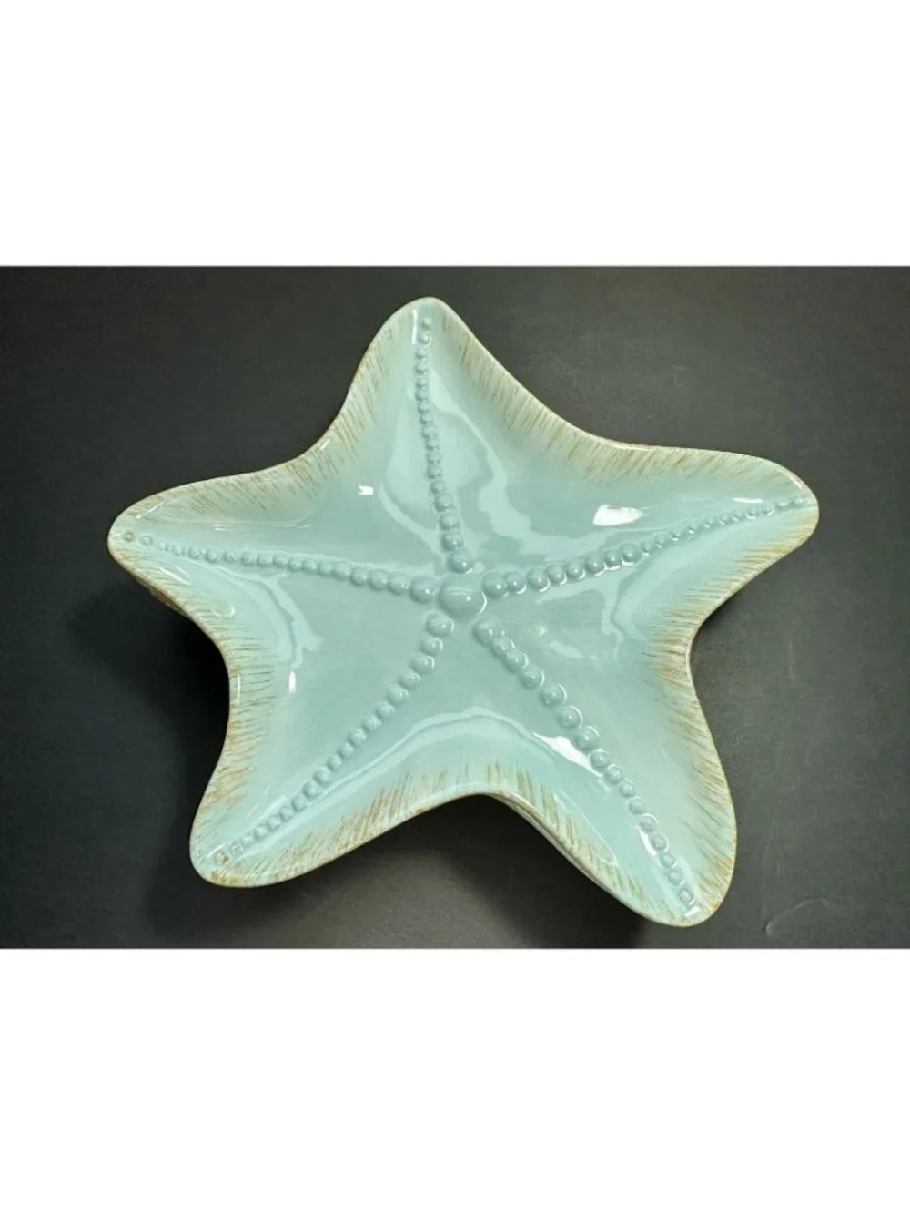 Blue Sky 2007 Starfish Set Of 3 Snack Plate Trinket Dish Beach Decor Aqua 8”